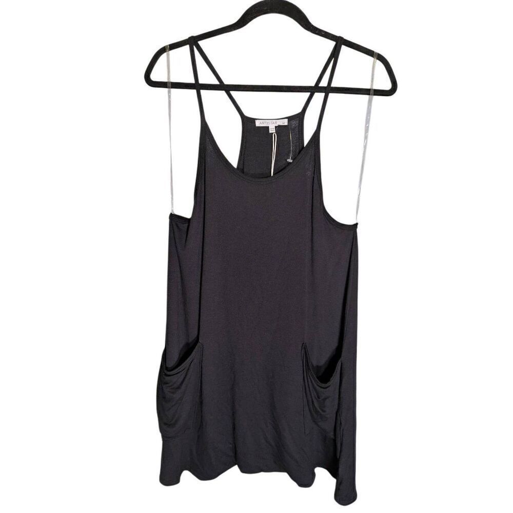 NWT Antistar Sleeveless, Scoop Neckline, Solid Black Short W/Pockets Women's Med